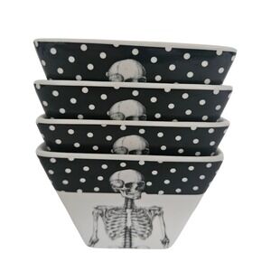 Ciroa Wicked Skeleton Square Ceramic Single Serve Bowls Set of 4 Halloween